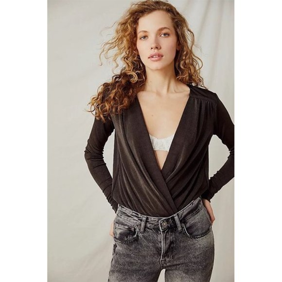 Free People Tops - NEW Free People Turnt Bodysuit Plunge Deep V-Neck Surplice Thong Under the Trees
